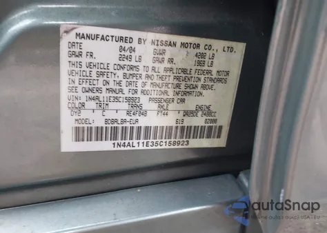 2005 Nissan Altima 2.5 S from USA, damaged, VIN 1N4AL11E35C158923